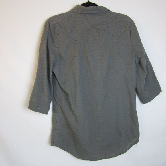 Fox Racing Shirt Gray Animal Print Button Up Blouse Moto Biker Women's Large - Picture 5 of 6